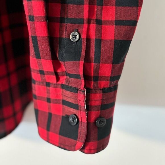 Chaps XL red & black check no iron cotton contrast print detail button front shi - Picture 6 of 7